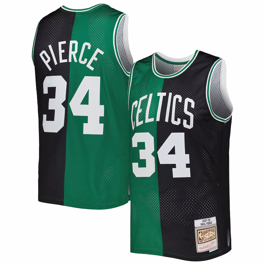 Men's Boston Celtics Paul Pierce Mitchell & Ness Black/Kelly Green Hardwood Classics 2007/08 Split Swingman Jersey - Puhuasuan
