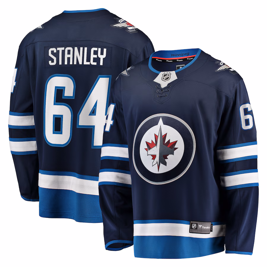 Men's Winnipeg Jets Logan Stanley Fanatics Navy Home Premier Breakaway Player Jersey - Puhuasuan