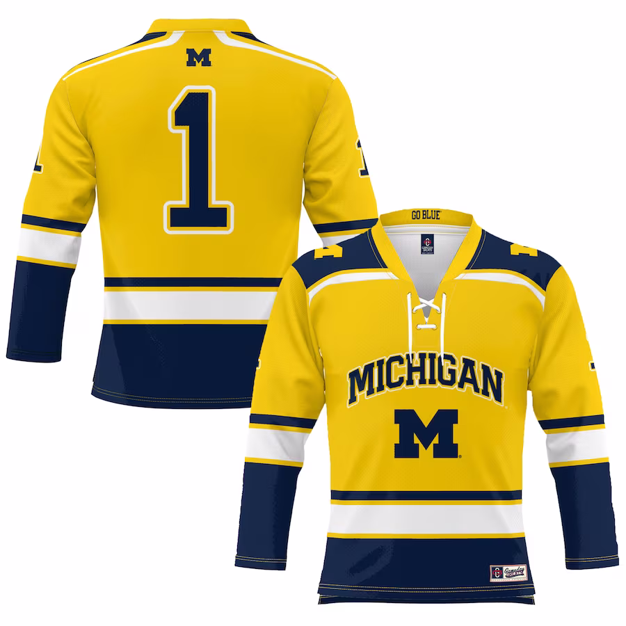 #1 Michigan Wolverines GameDay Greats Youth Hockey Jersey - Maize - Puhuasuan