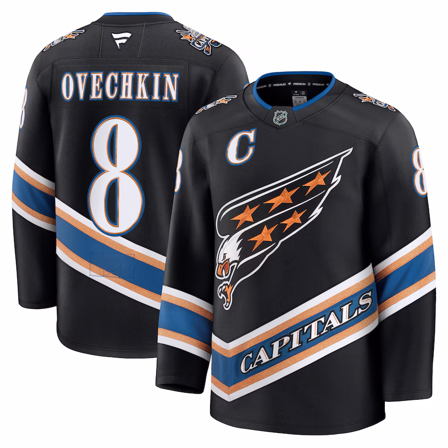 Men's Washington Capitals Alexander Ovechkin Fanatics Black Alternate 50th Anniversary Premium Jersey - Puhuasuan