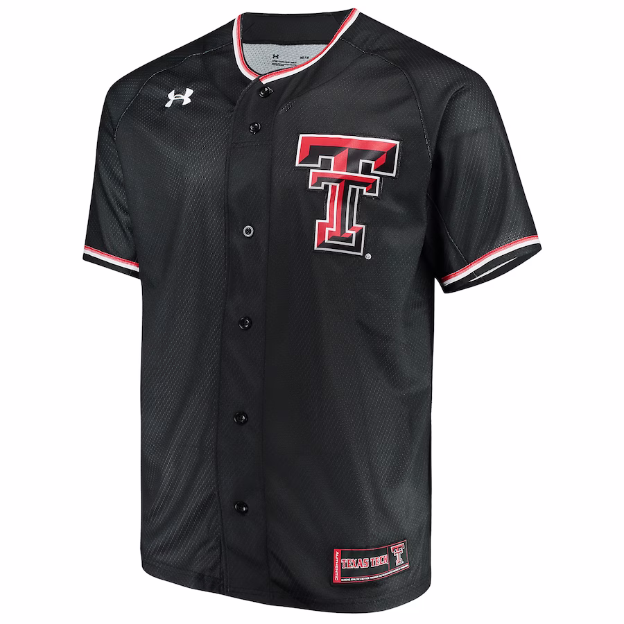 Texas Tech Red Raiders Under Armour Performance Replica Baseball Jersey - Black - Puhuasuan