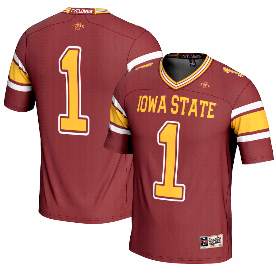 Men's GameDay Greats #1 Cardinal Iowa State Cyclones Endzone Football Jersey - Puhuasuan