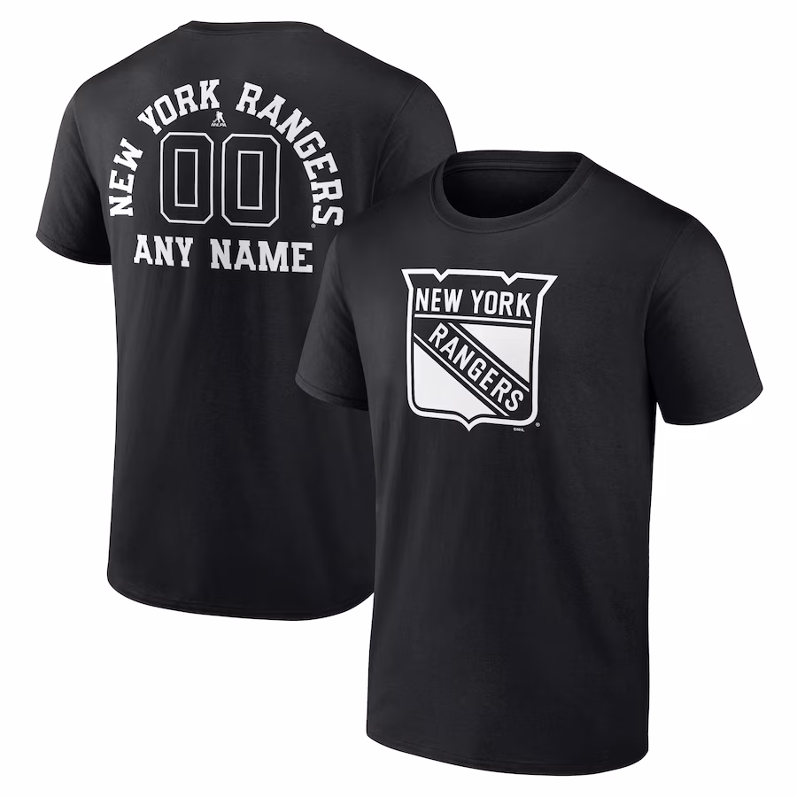 Men's New York Rangers Black Personalized Name & Number Monochrome T-Shirt - Puhuasuan