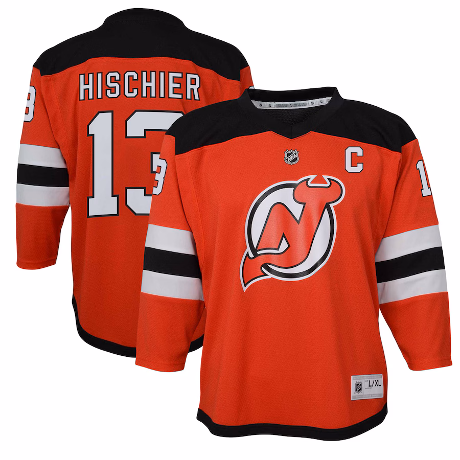 Youth New Jersey Devils Nico Hischier Red Captain Patch Home Replica Player Jersey - Puhuasuan