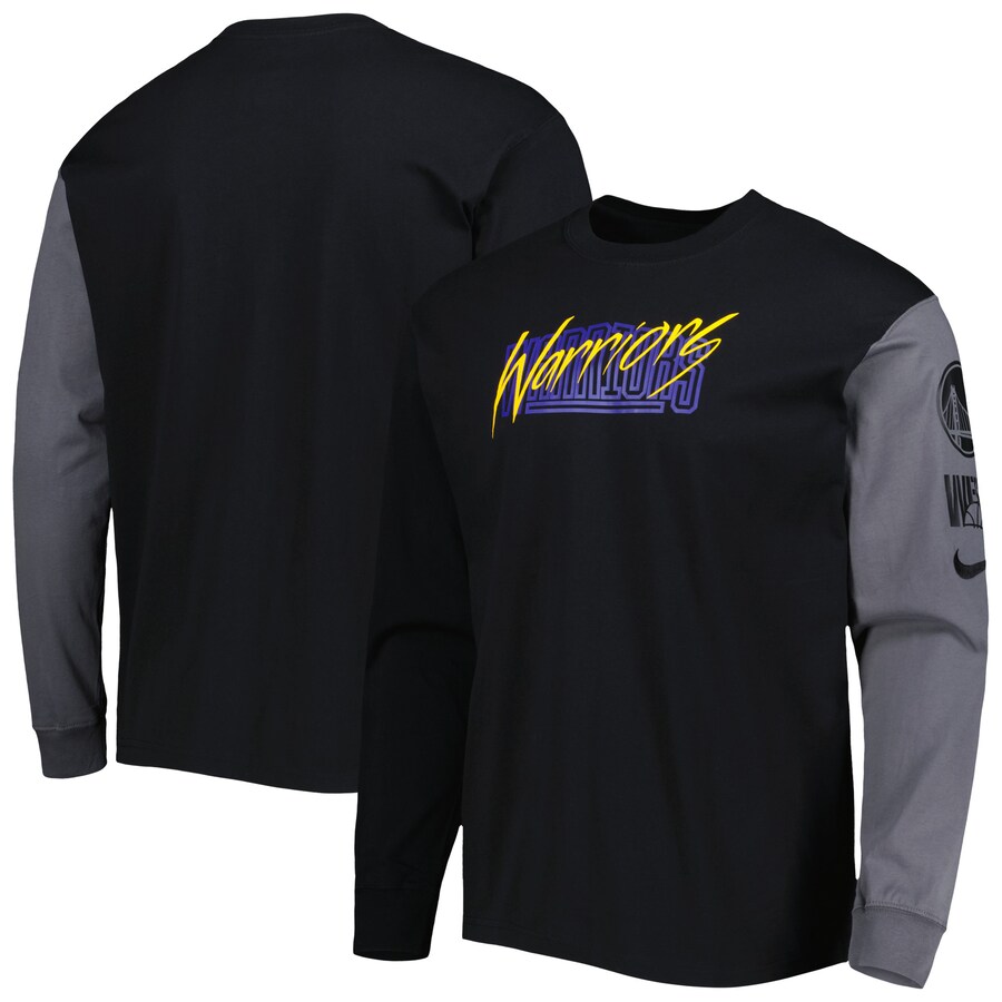 Men's Golden State Warriors Nike Black Courtside Versus Flight MAX90 Long Sleeve T-Shirt - Puhuasuan