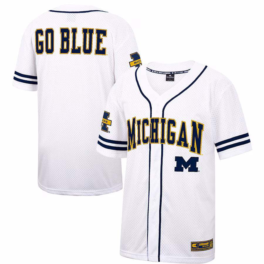 Men's Colosseum White Michigan Wolverines Free Spirited Mesh Button-Up Baseball Jersey - Puhuasuan