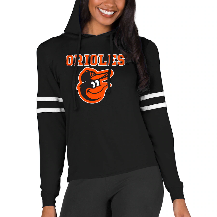 Women's Baltimore Orioles Concepts Sport Black Marathon Lightweight Lounge Pullover Hoodie - Puhuasuan