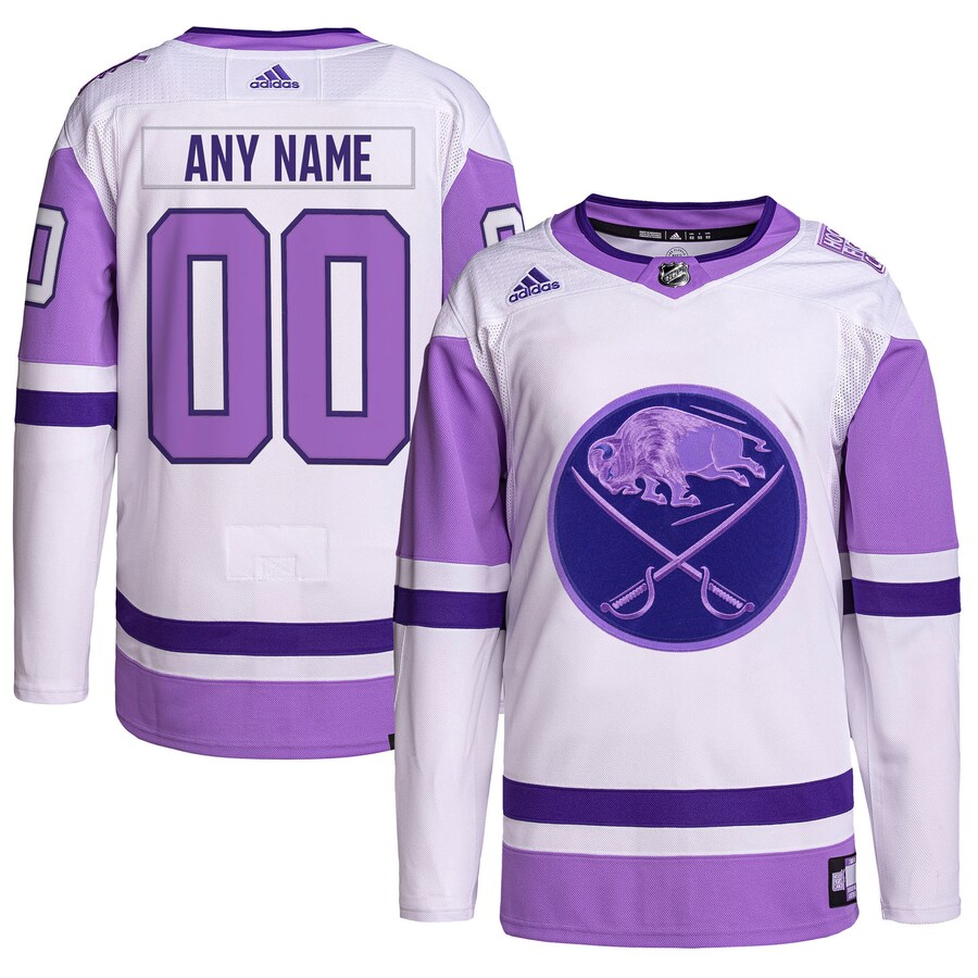 Men's Buffalo Sabres adidas White/Purple Hockey Fights Cancer Primegreen Authentic Custom Jersey - Puhuasuan