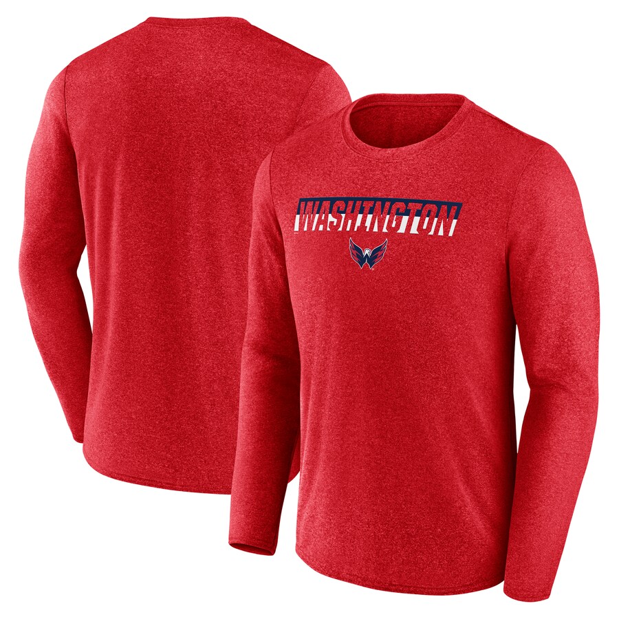 Men's Washington Capitals Fanatics Heather Red Transition Long Sleeve T-Shirt - Puhuasuan