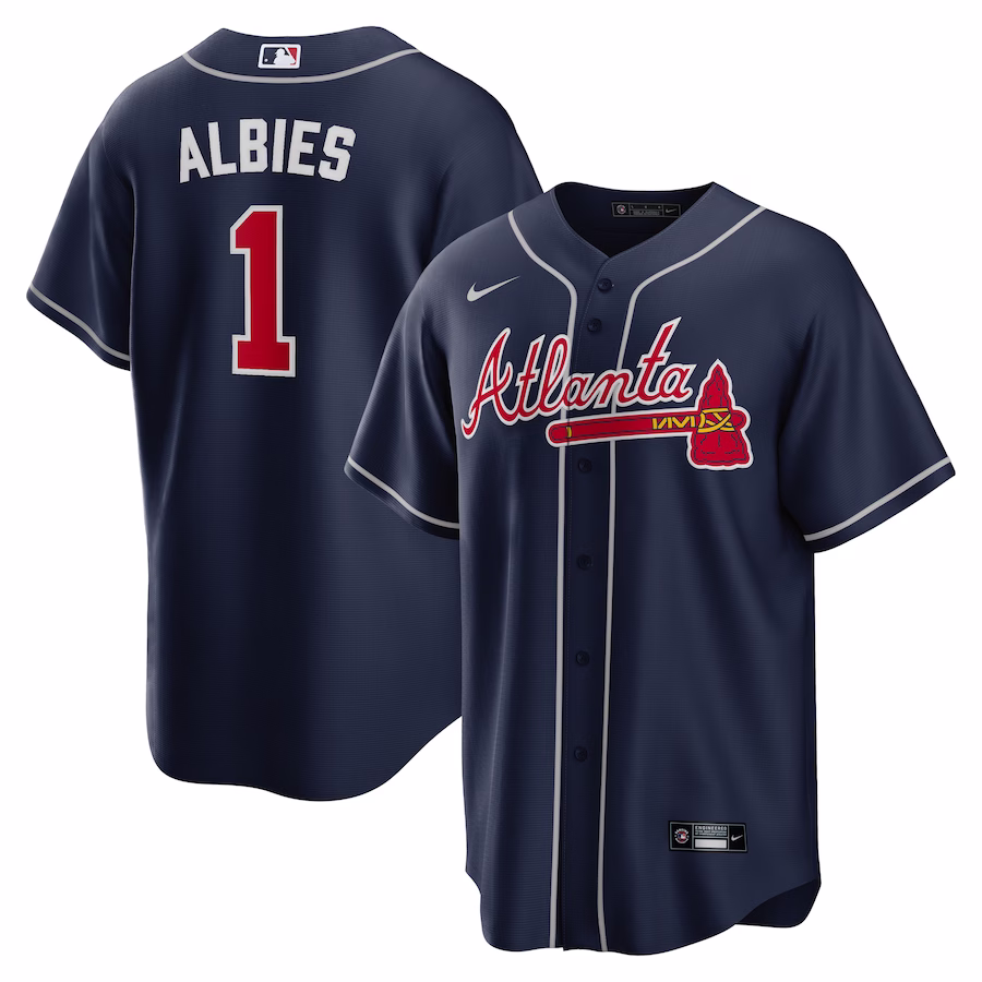 Men's Atlanta Braves Ozzie Albies Nike Navy Alternate Replica Player Name Jersey - Puhuasuan