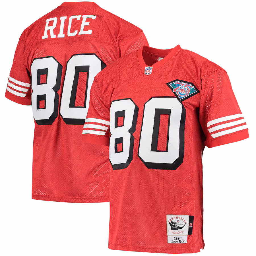 Men's San Francisco 49ers 1994 Jerry Rice Mitchell & Ness Scarlet Authentic Throwback Retired Player Jersey - Puhuasuan