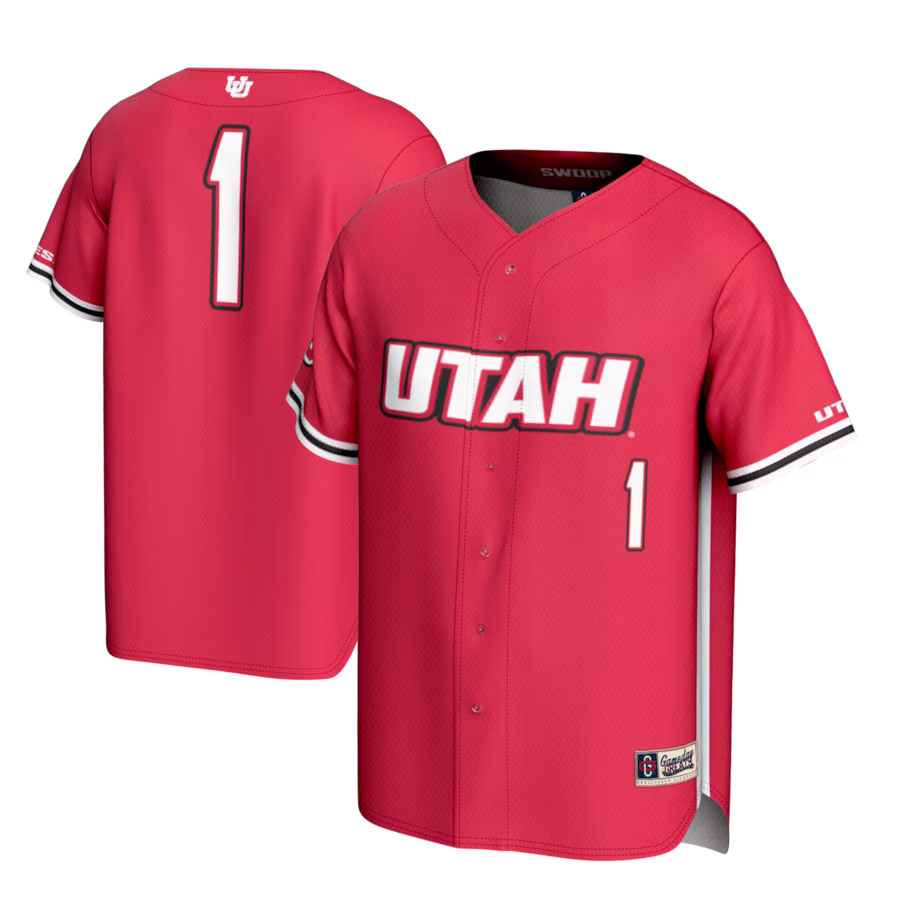 #1 Utah Utes GameDay Greats Lightweight Baseball Fashion Jersey - Red - Puhuasuan