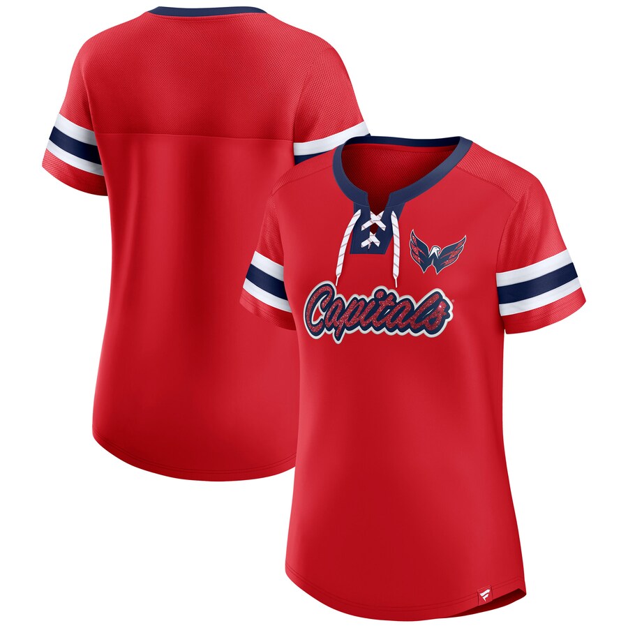Women's Washington Capitals Fanatics Red Iconic Athena Lace-Up T-Shirt - Puhuasuan