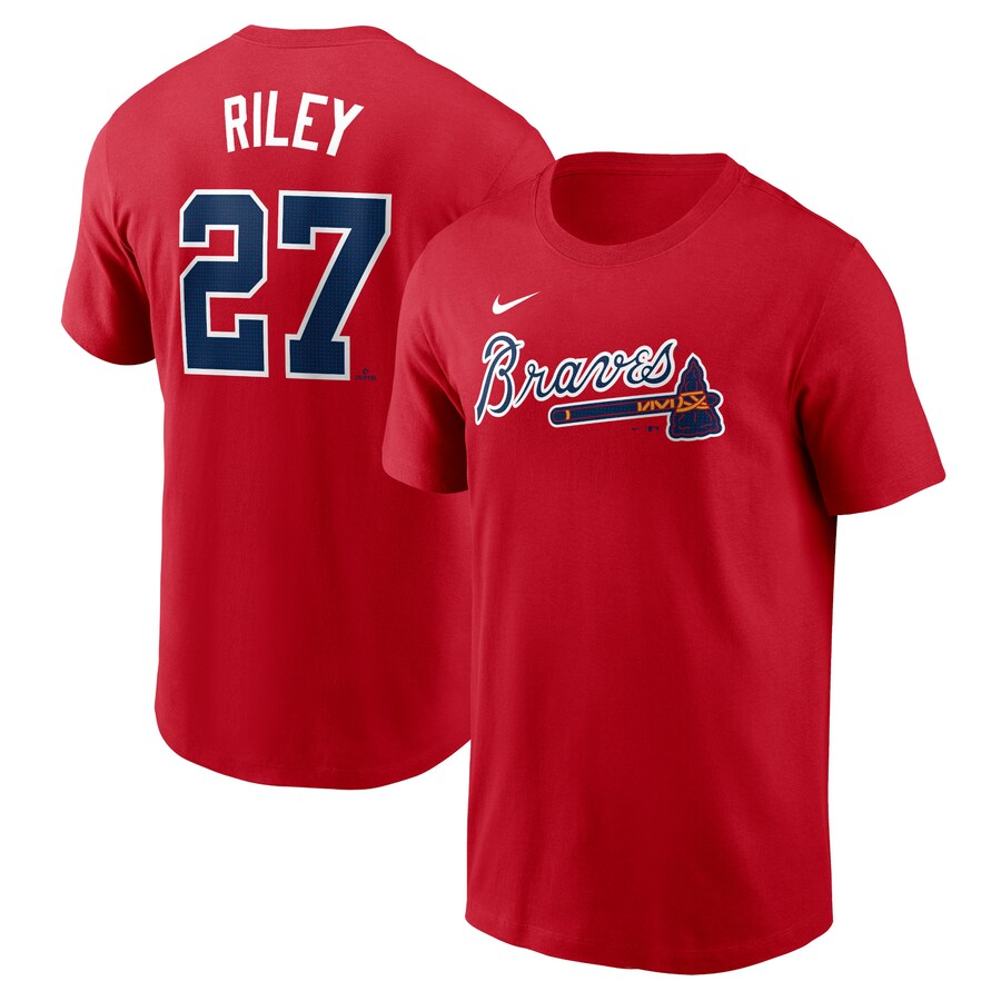 Men's Atlanta Braves Austin Riley Nike Red Fuse Name & Number T-Shirt - Puhuasuan