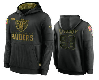 Men's Las Vegas Raiders #98 Maxx Crosby Black 2020 Salute To Service Sideline Performance Pullover Hoodie - Puhuasuan