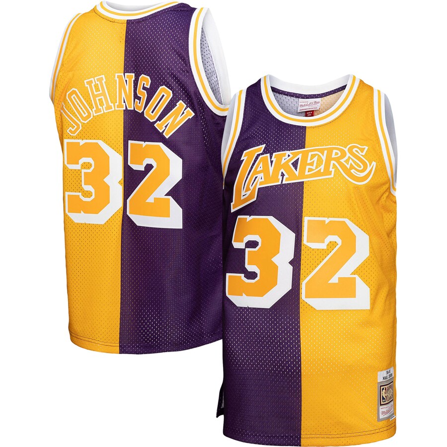 Men's Los Angeles Lakers Mitchell & Ness Purple/Gold Big & Tall Hardwood Classics 1984/85 Split Swingman Jersey - Puhuasuan