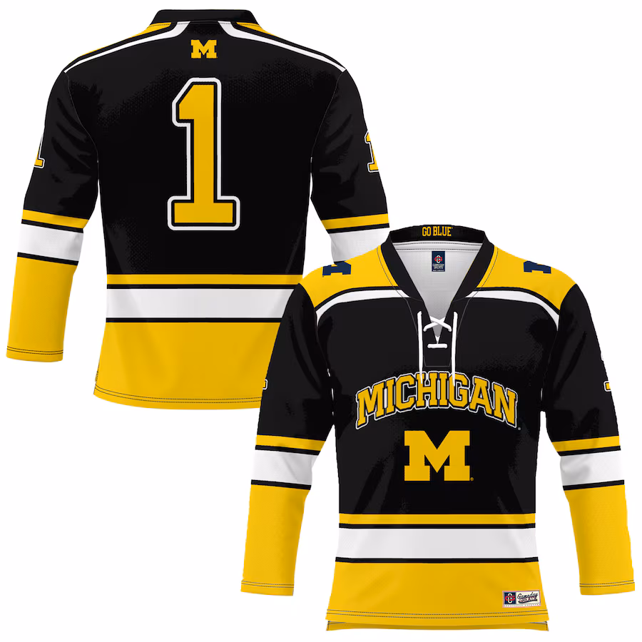 #1 Michigan Wolverines GameDay Greats Hockey Jersey - Black - Puhuasuan