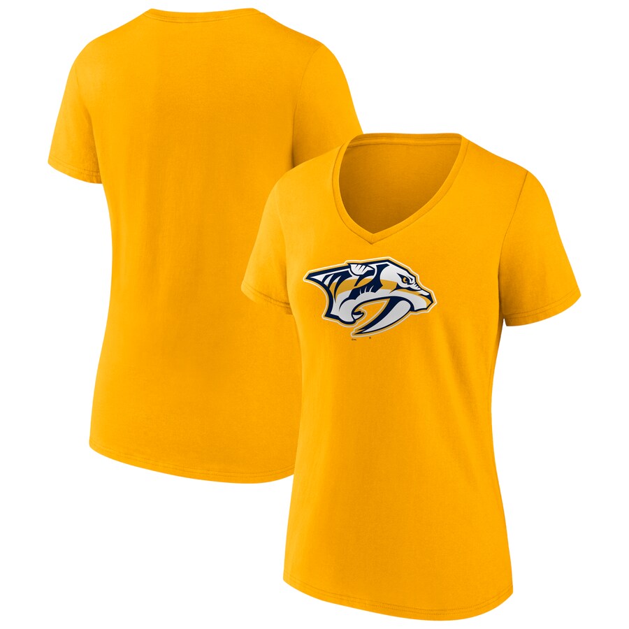Women's Nashville Predators Fanatics Gold Primary Logo Team V-Neck T-Shirt - Puhuasuan