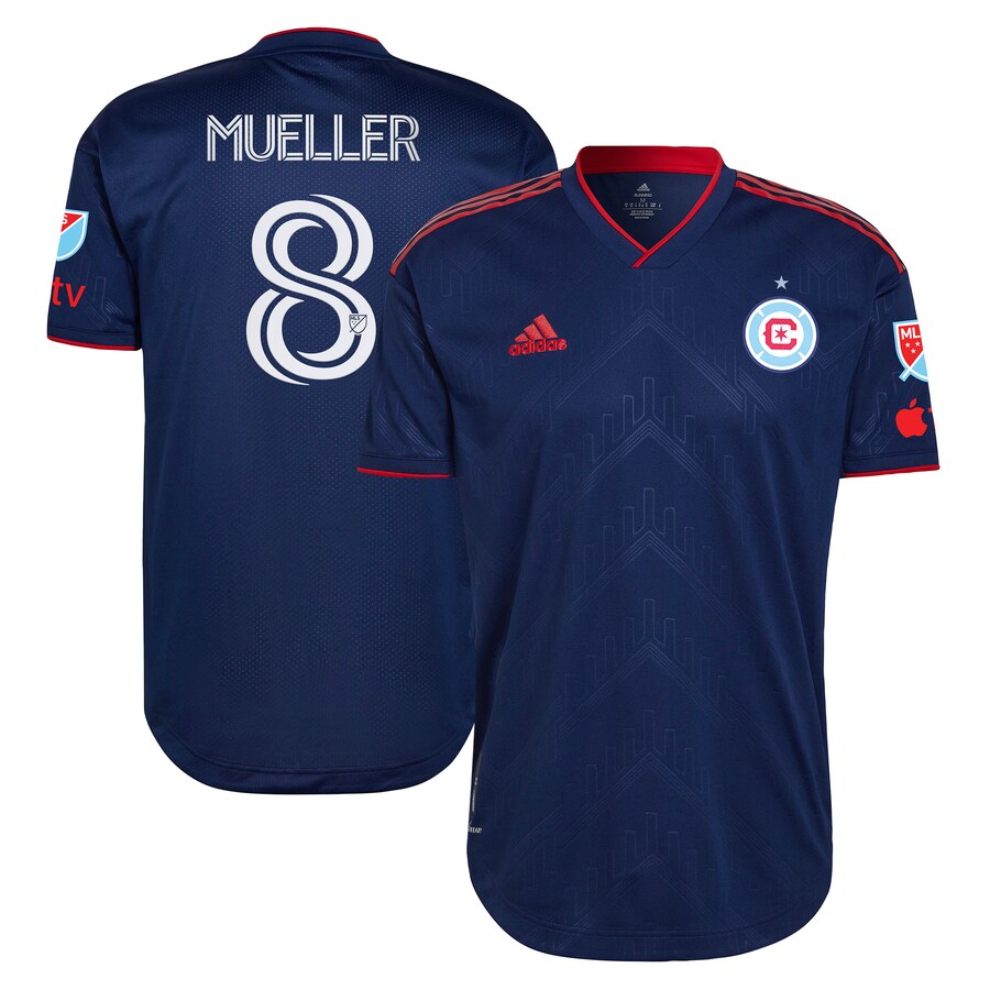 Men's Chicago Fire Chris Mueller adidas Blue 2023 Water Tower Kit Authentic Player Jersey - Puhuasuan