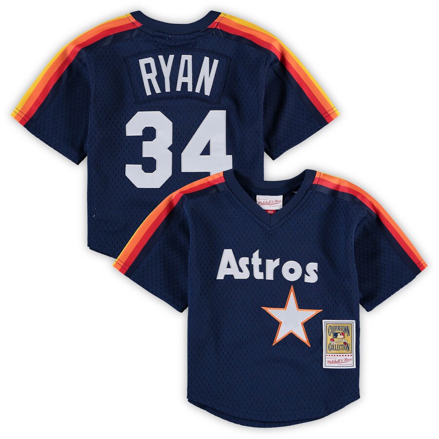 Preschool & Toddler Houston Astros Nolan Ryan Mitchell & Ness Navy Cooperstown Collection Mesh Batting Practice Jersey - Puhuasuan
