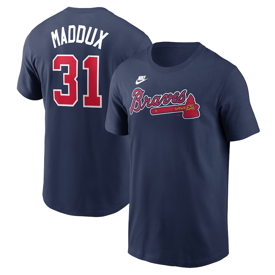 Men's Atlanta Braves Greg Maddux Nike Navy Fuse Name & Number T-Shirt - Puhuasuan