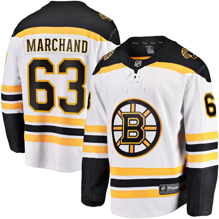 Men's Boston Bruins Brad Marchand Fanatics Branded White Away Premier Breakaway Player Jersey - Puhuasuan