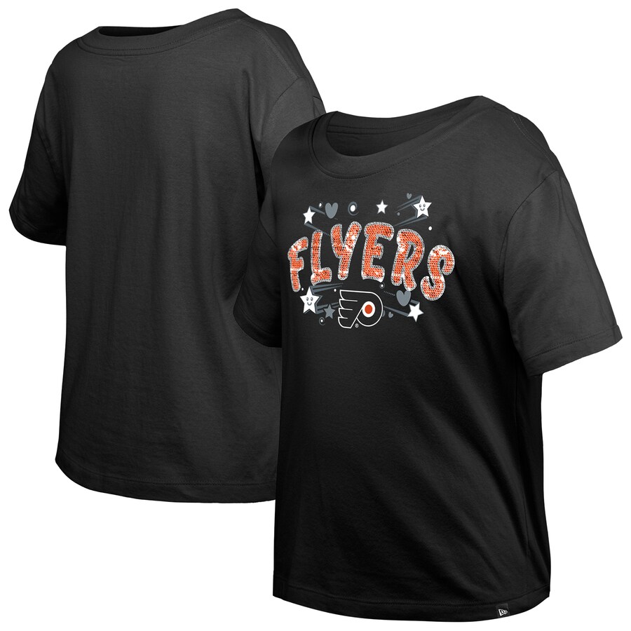 Girl's Youth Philadelphia Flyers New Era Black Flip Sequin T-Shirt - Puhuasuan