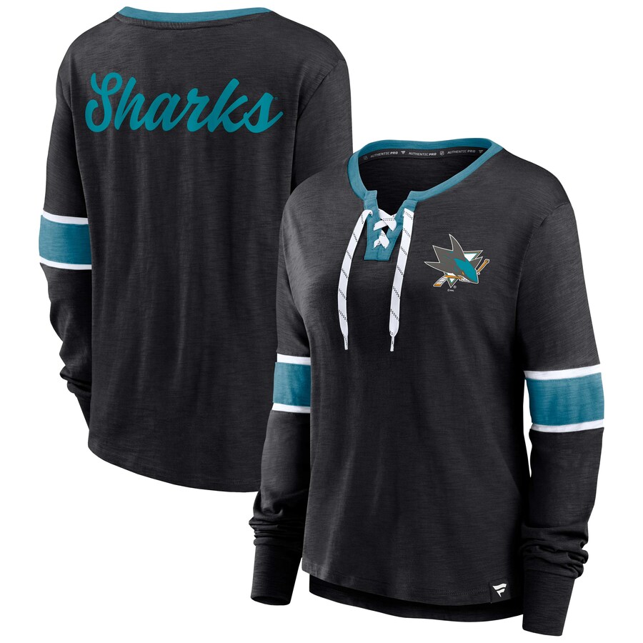 Women's San Jose Sharks Fanatics Black Effervescent Exclusive Lace-Up Long Sleeve T-Shirt - Puhuasuan