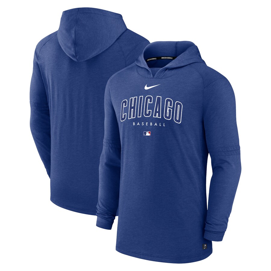 Men's Chicago Cubs Nike Heather Royal Authentic Collection Early Work Tri-Blend Performance Pullover Hoodie - Puhuasuan