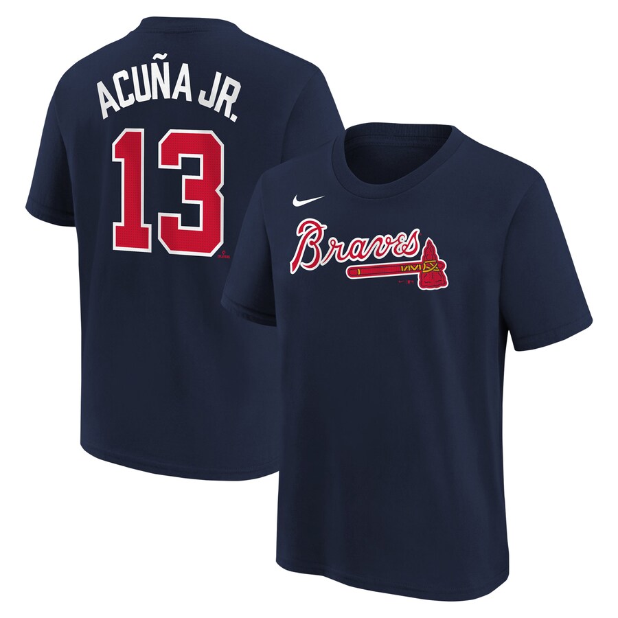 Youth Atlanta Braves Ronald Acuña Jr. Nike Navy Home Player Name & Number T-Shirt - Puhuasuan