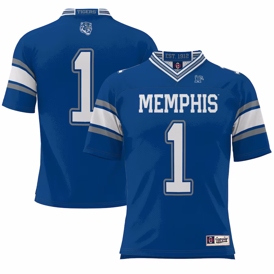 #1 Memphis Tigers GameDay Greats Youth Endzone Football Jersey - Royal - Puhuasuan