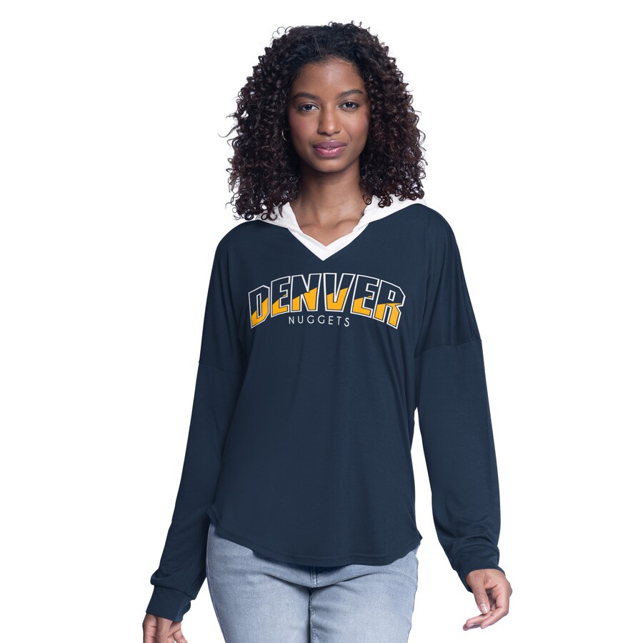 Women's Denver Nuggets G-III 4Her by Carl Banks Navy Bench Player Oversized Long Sleeve Hooded Top - Puhuasuan