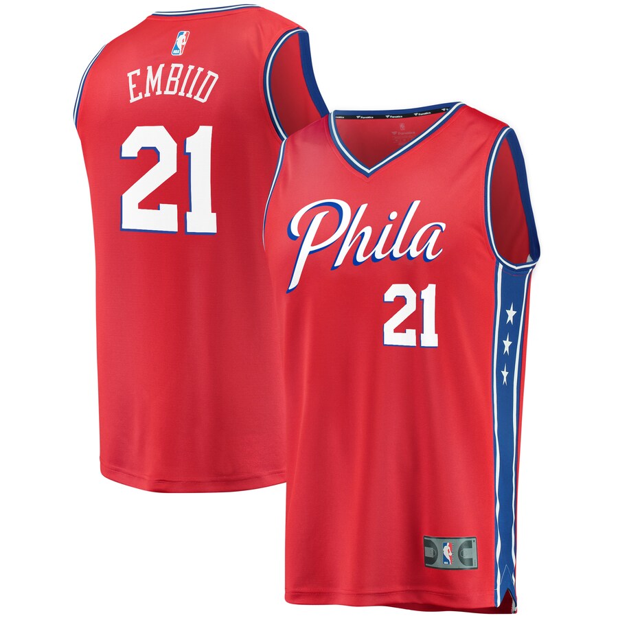 Youth Philadelphia 76ers Joel Embiid Fanatics Red 2019/20 Fast Break Replica Player Team Jersey - Statement Edition - Puhuasuan