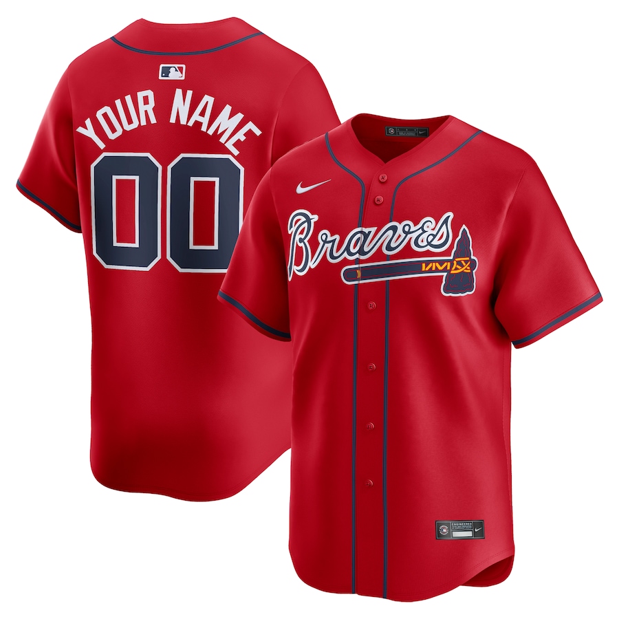 Men's Atlanta Braves  Nike Red  Alternate Limited Custom Jersey - Puhuasuan