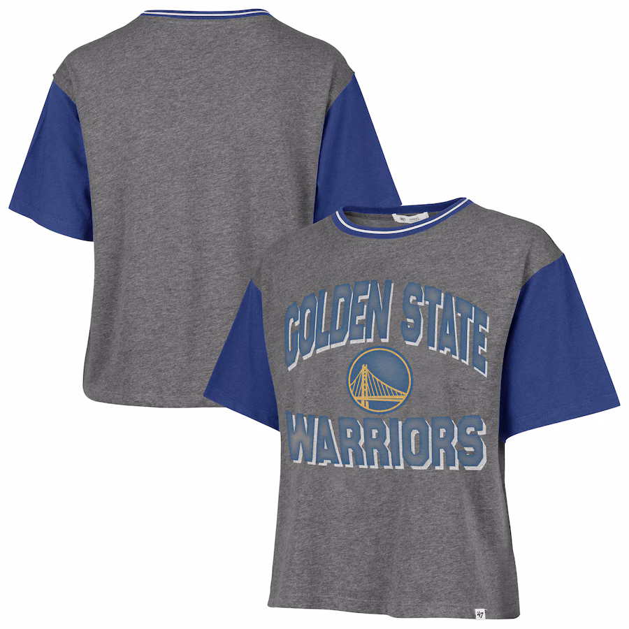 Women's Golden State Warriors  '47 Gray Rise Clubhouse Ziggy Color Block T-Shirt - Puhuasuan