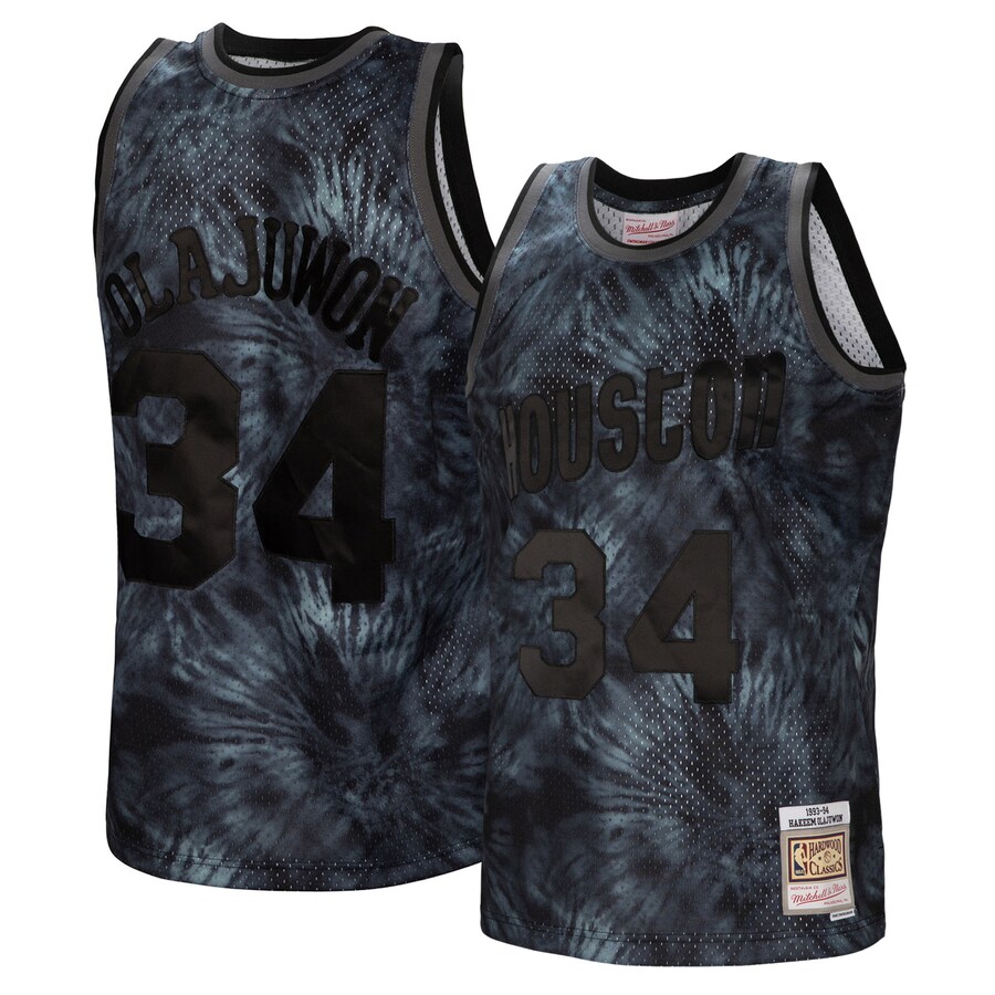 Men's Houston Rockets Hakeem Olajuwon Mitchell & Ness Black Hardwood Classics 1993/94 Tie-Dye Swingman Jersey - Puhuasuan