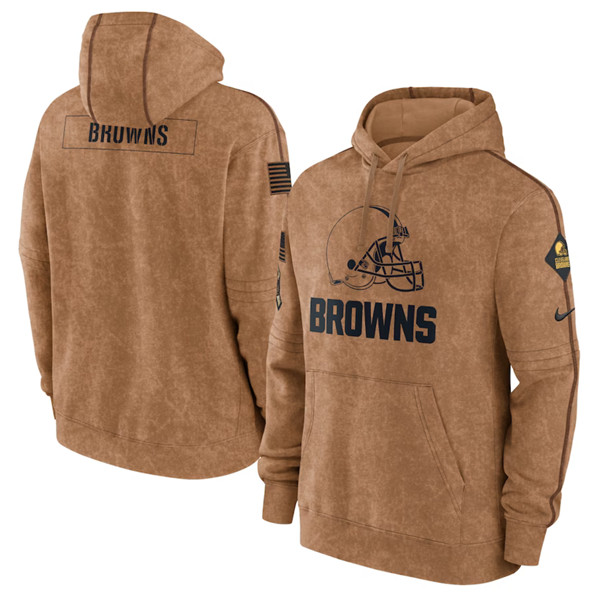 Men's Cleveland Browns 2023 Brown Salute to Service Pullover Hoodie - Puhuasuan