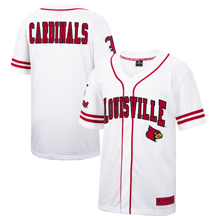 Men's Colosseum White Louisville Cardinals Free Spirited Mesh Button-Up Baseball Jersey - Puhuasuan