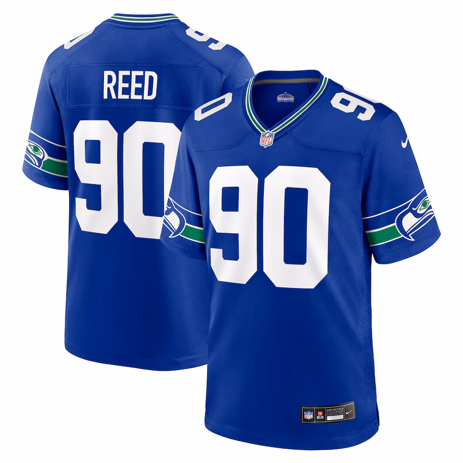 Men's Seattle Seahawks Jarran Reed Nike Royal Throwback Player Game Jersey - Puhuasuan