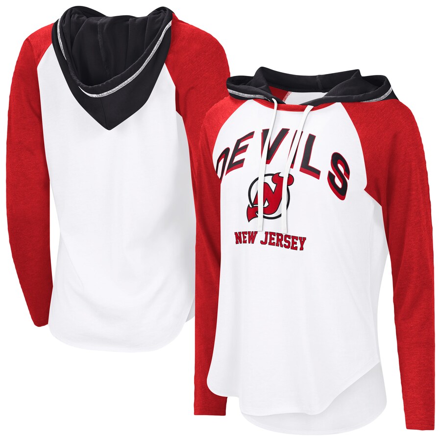 Women's New Jersey Devils G-III 4Her by Carl Banks White VIP Raglan Long Sleeve Hoodie T-Shirt - Puhuasuan