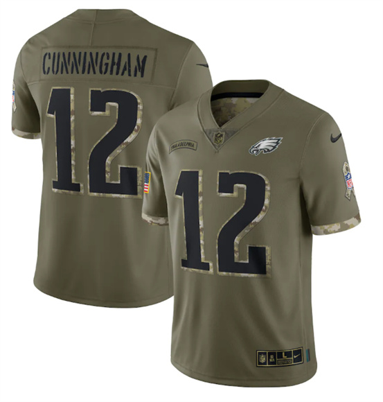 Men's Philadelphia Eagles #12 Randall Cunningham 2022 Olive Salute To Service Limited Stitched Jersey - Puhuasuan