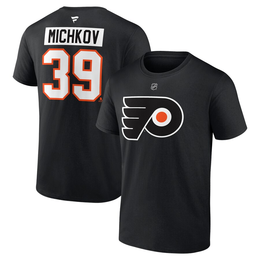 Men's Philadelphia Flyers Matvei Michkov Fanatics Black Authentic Stack Name & Number T-Shirt - Puhuasuan