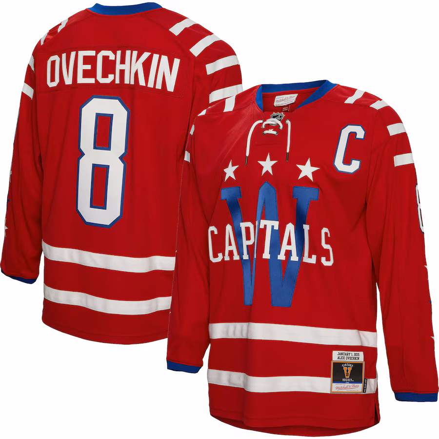 Men's Washington Capitals Alexander Ovechkin Mitchell & Ness Red Captain Patch 2015 Winter Classic Blue Line Player Jersey - Puhuasuan