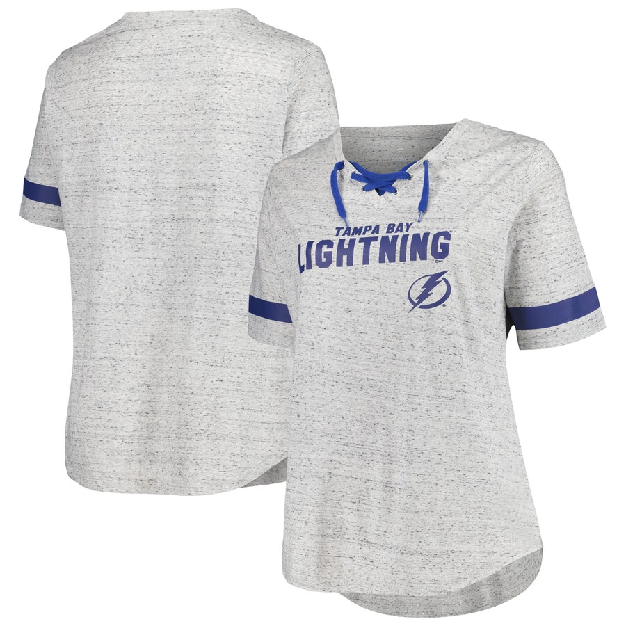 Women's Tampa Bay Lightning Fanatics Heather Gray Plus Size Lace-Up T-Shirt - Puhuasuan