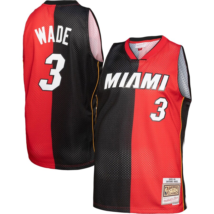 Men's Miami Heat Mitchell & Ness Black/Red Big & Tall Hardwood Classics 2005/06 Split Swingman Jersey - Puhuasuan