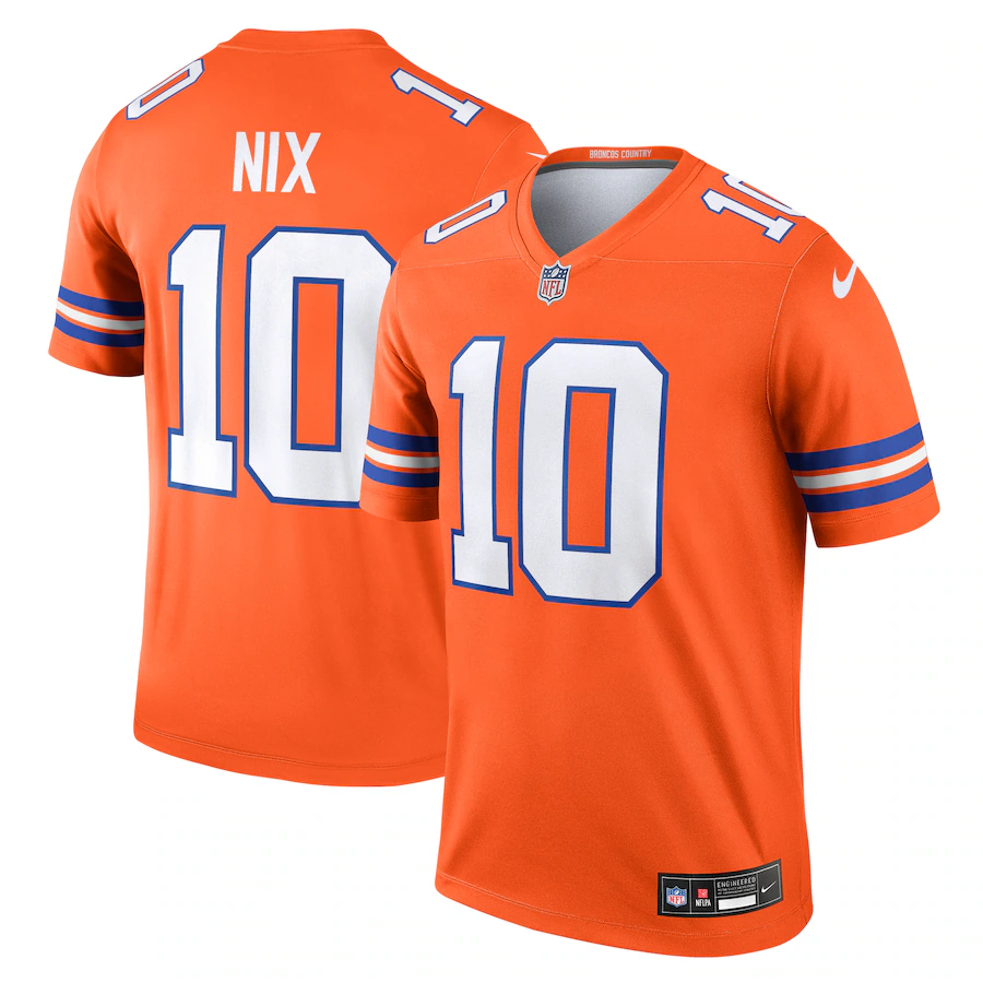 Men's Denver Broncos Bo Nix Nike Orange Alternate Legend Player Performance Top - Puhuasuan