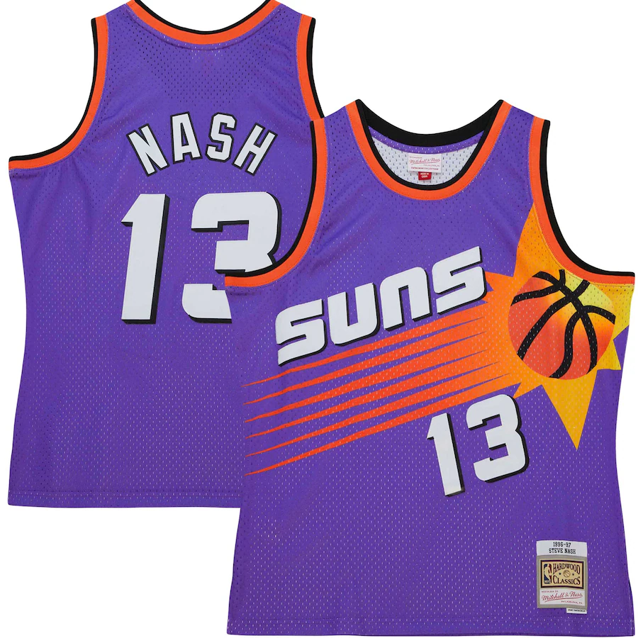 Men's Phoenix Suns Steve Nash Mitchell & Ness Purple Hardwood Classics 1996/97 Tropical Swingman Jersey - Puhuasuan