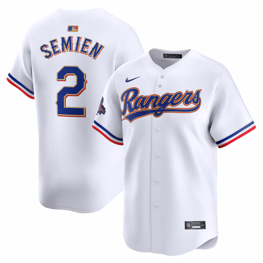 Men's Texas Rangers Marcus Semien Nike White 2024 Gold Collection Limited Player Jersey - Puhuasuan