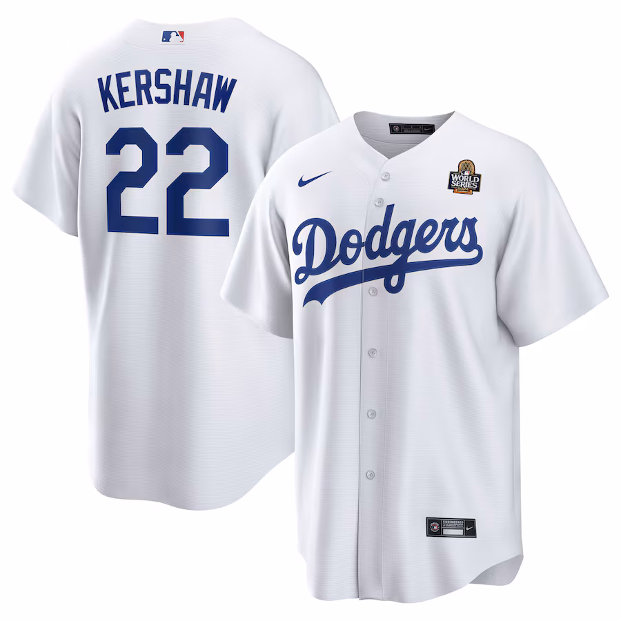 Men's Los Angeles Dodgers Clayton Kershaw Nike White 2024 World Series Home Replica Player Jersey - Puhuasuan
