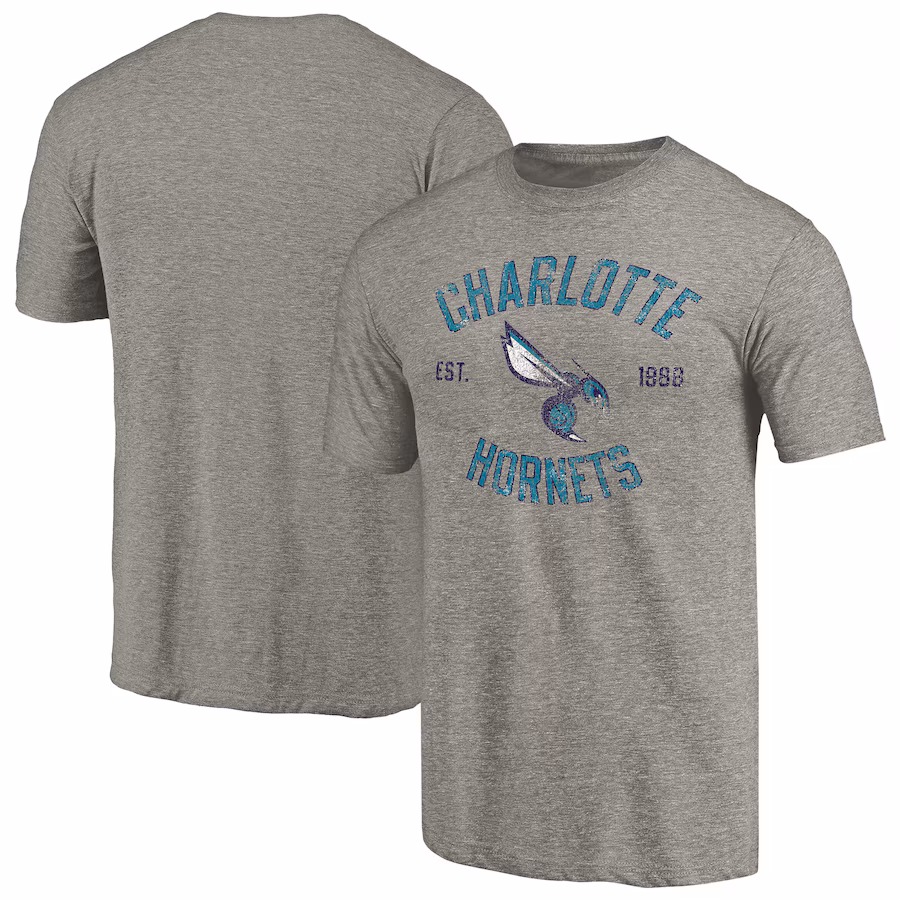 Men's Charlotte Hornets Gray Team Heritage Tri-Blend T-Shirt - Puhuasuan